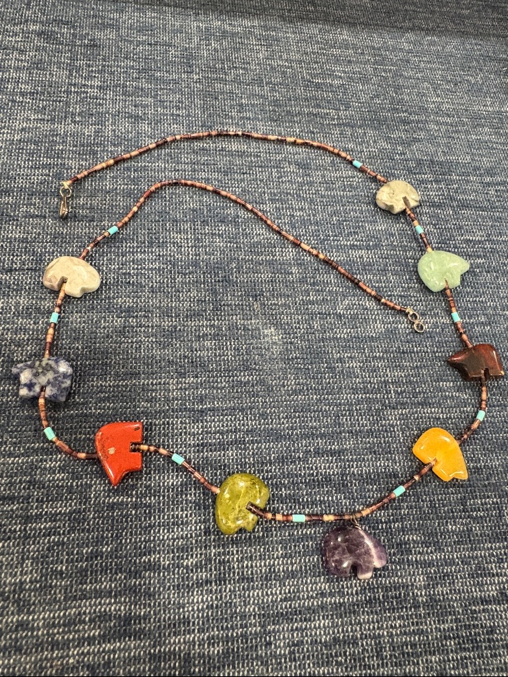 Southwestern Vintage Multi-Color Bear Pendant Necklace with Turquoise Accents